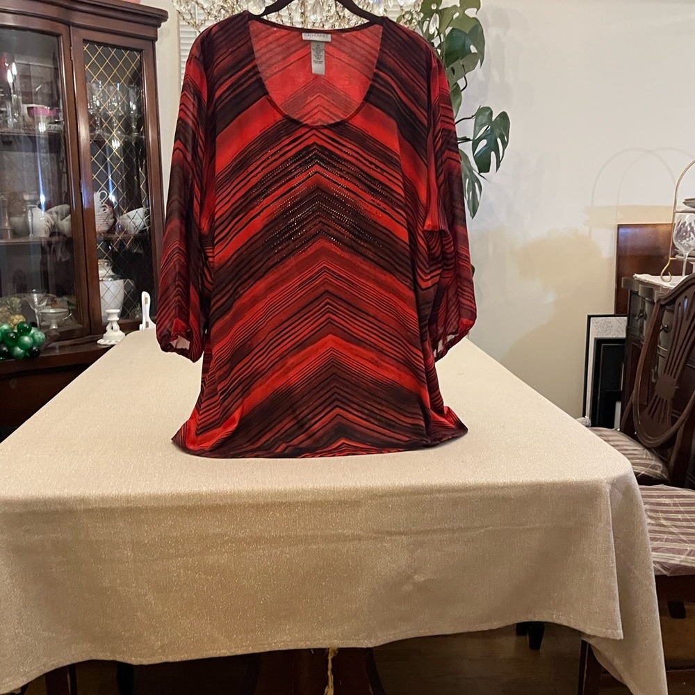 Elegant Red and Black Women’s Blouse by Catherine’s